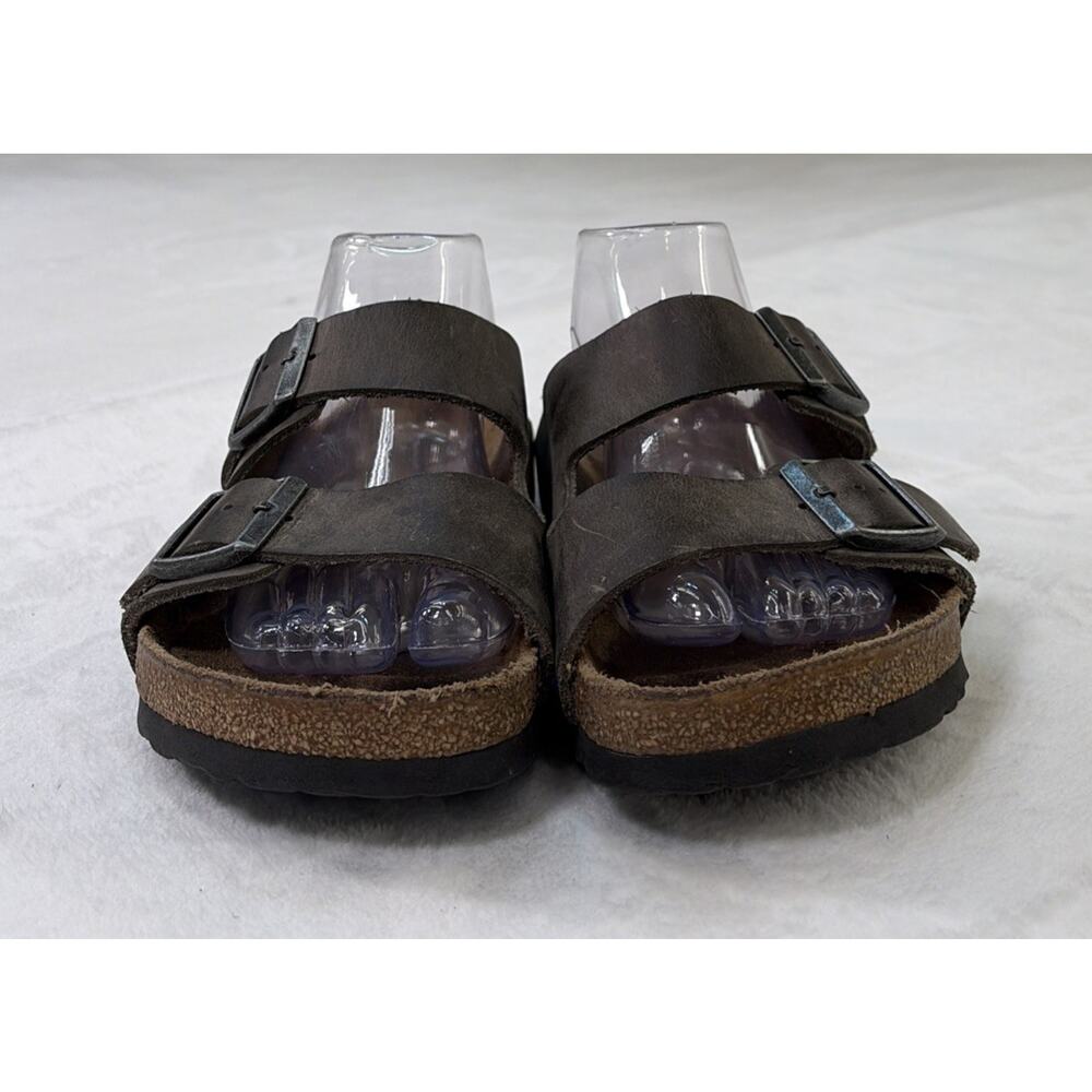 Birkenstock Arizona Two Strap Greige Distressed Leather Sandals Size 39 FreeShip - Picture 3 of 14